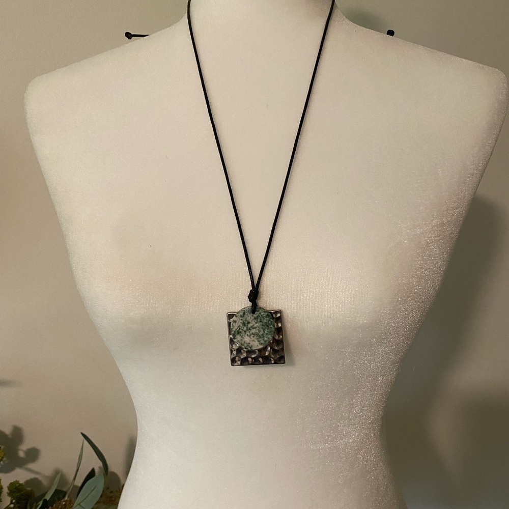 Silver & Green Stone Boho Necklace